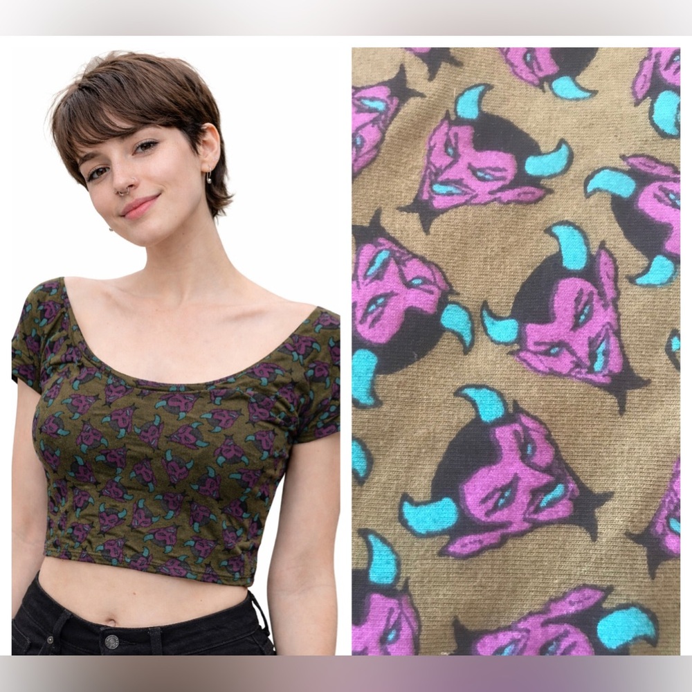 NWT Rare Y2K Betsey Johnson Devil Print Cotton stretch crop top Vintage Size L